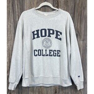 VTG Hope College Gray CHAMPION Reverse Weave SPELL OUT w SEAL Sweatshirt Men's L